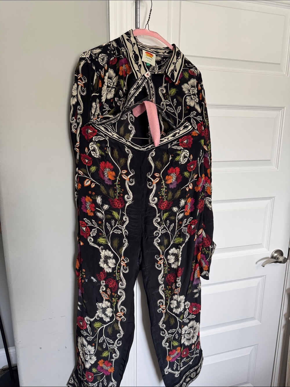 FARM Rio Black Floral-Embroidered Jumpsuit with Red & White Blooms